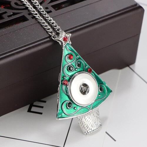 New Snap Button Jewelry Necklaces Rhinestone Christmas Tree Snap Button Necklace Pendant Snap Jewelry 18mm Snap Buttons