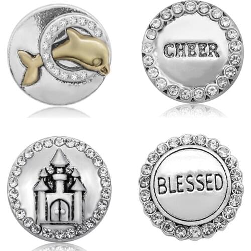 New Round Crystal Cheer Blessed castle dolphin love 18MM snap buttons fit DIY 18MM snap bracelet snap jewelry Gift