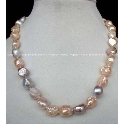 Wholesale unique 8-12mm nature freshwater pearl multicolor baroque necklace 17"