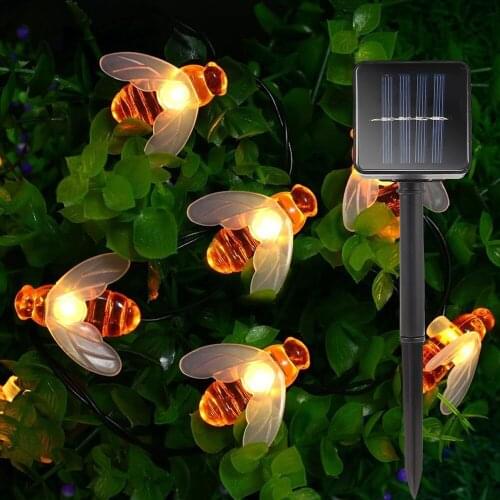 Original Cute Bee Night Light Solar Powered Bee LED String Light Outdoor Decoration Gardens Halloween Christmas Holiday Light