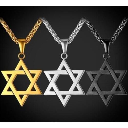 Men Women Trendy Mogan David Star Pendant Israel Jewish Stainless Steel Chain Star of David Necklace Jewelry