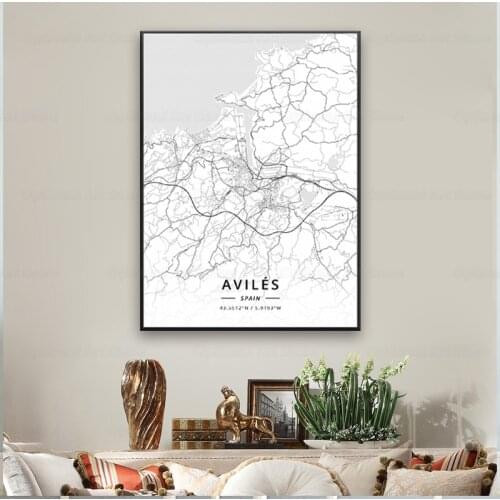 Palma Aviles Girona Terrassa Jerez Leon Spain Canvas Art Map Poster