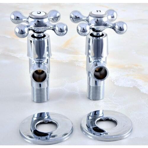 A of Pair Silver Polished Chrome Brass Bathroom Hardware Accessories 1/2" male Angle Stop Valve Dav014
