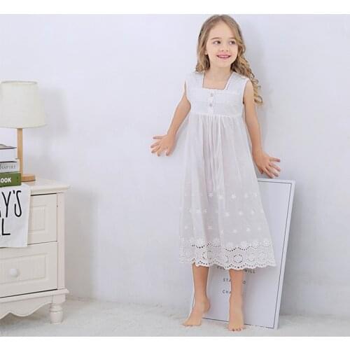 Toddler Girls Pajamas Summer Nightgown White Nightdress Cotton Linen Embroidery Sleepwear Nightclothes Pyjamas