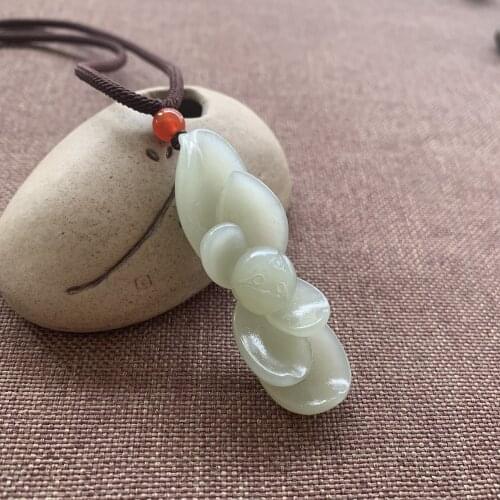 Natural hetian lotus green jade pendant hand carved fish pendants jade necklace Attached lanyard lover fine jade jewelry