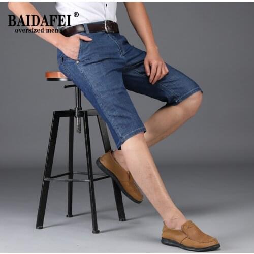 Plus Size 2021 Summer New Men Business Denim Shorts Fashion Casual Stretch Loose Straight Thin Comfortable Male Short Jeans