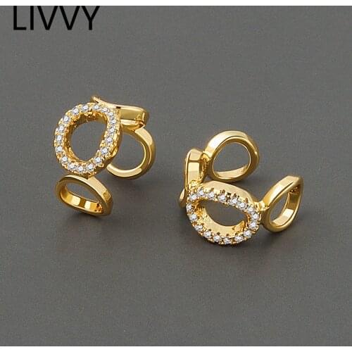 LIVVY Silver Color Circle Hollow Zircon Ear Clip Earrings Female Simple Exquisite Handmade Fashion Gift Jewelry