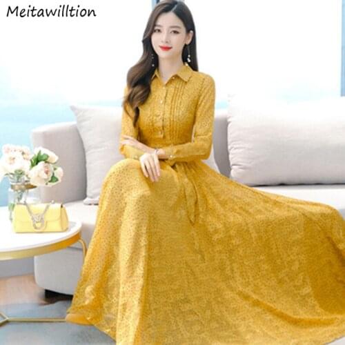 4XL Plus Size Dot Printed Party Dresses 2021 Casual Long Sleeve Long Maxi Dress Summer Autumn Vintage Chiffon Dress Vestidos