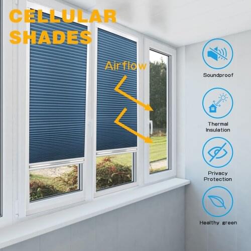 Cellular Shades Cordless Honeycomb Blinds Full Blackout Fabric for Window Skylight Glasshouse