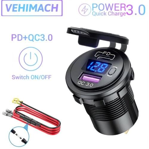 Universal Car Charger QC3.0 USB+PD Port Quick Charge With Digital LED Voltmeter Power Adapter For IPhone Huawei Xiaomi Samsung