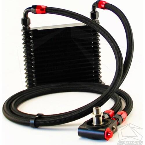 10AN 32MM 15 Rows Universal Engine Oil Cooler+73 degree Thermostat Sandwich Plate kit Black