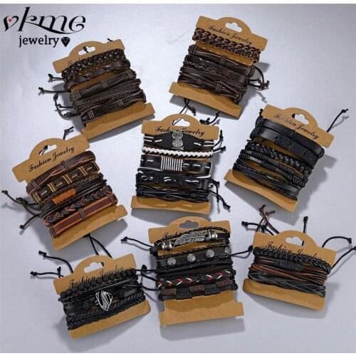VKME Men's Leather Bracelets
