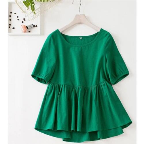 2020 New spring woman shirts cotton and linen fashion casual short blouse half sleeve O Neck large size M-7XL/6XL shirt office