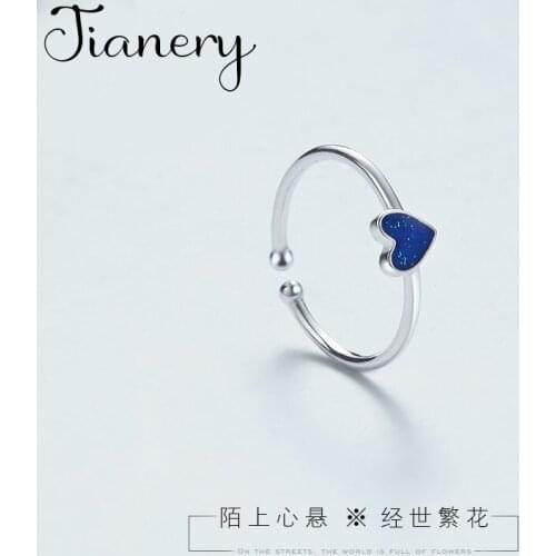 JIANERY Fashion Silver Color Blue Heart Rings For Women 2019 Female Finger Statement Fashion Jewelry