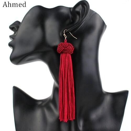 Ahmed Colorful Woven Ball Statement Tassel Long Earring for Women Fashion Fringed 2018 Dangle jewelry Brincos Bijoux Hot