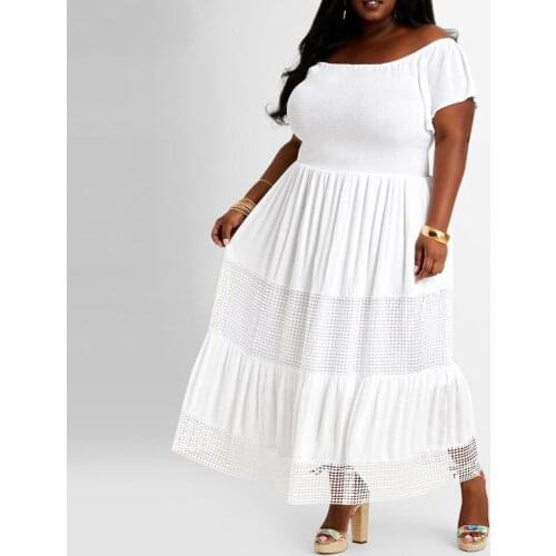ZJFZML ZZ Women Clothing Dress Plus Size 2021 New White Off Shoulder Short Sleeve Fit and Flare Dress Dropshipping Wholesale
