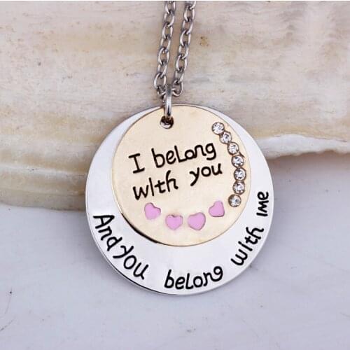 10PCS Newest Design Lettering I belong with you and you belong Inspirational Silver And Gold White Crystal Necklace Jewelry