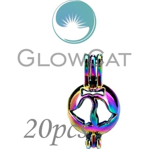 20x CC395 Rainbow Colors Round Christmas Bell Beads Cage Jewelry Making Essential Oil Diffuser Pearl Cage Locket Pendant