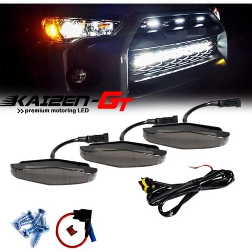 3pcs/Set Smoked Lens White / Amber Yellow LED Front Grille Lights DRL Lamps w/Harness For 2014-up Toyota 4Runner TRD Pro Grille