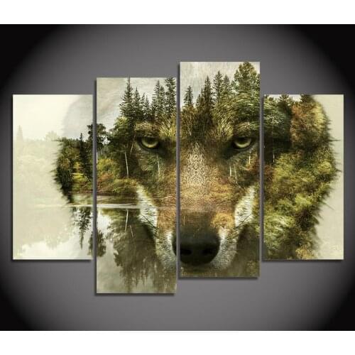 4 pieces / set of wolf forest modern canvas painting picture print landscape home decoration abstract wall art oil painting