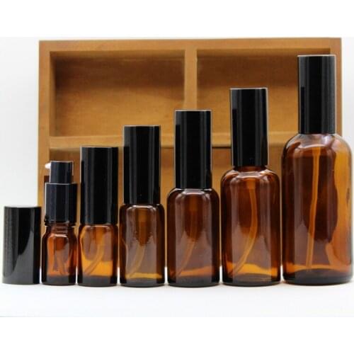 7pcs/lot 5/10/15/20/30/50/100ml DIY Empty Clear/Amber Glass Essential Oil Perfume Bottle sprayer atomizer/lotion press pump head