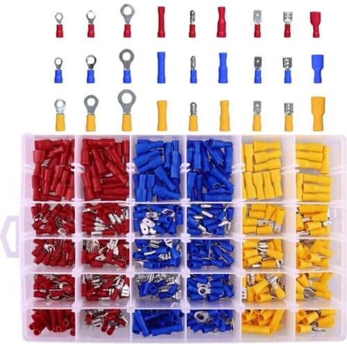 700Pcs/Box Assorted Full Insulated Electrical Wire Terminals Crimp Connector Spade Butt Ring Fork Set 1/4 2.8mm 4.8mm 6.3mm