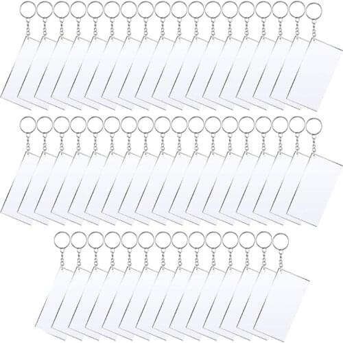 Acrylic Keychain Blanks with Key Rings Rectangle Clear Discs Charms Transparent Circles Set for DIY Projects Crafts