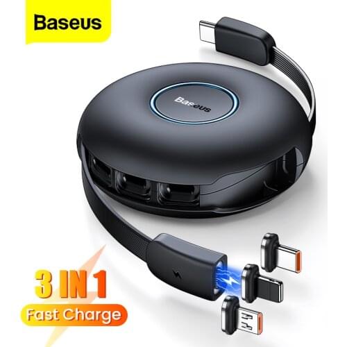 Baseus 3 in 1 Magnetic Charger USB C Cable For iPhone 12 Micro USB Type C Fast Charging for Samsung Xiaomi Retractable Wire Cord