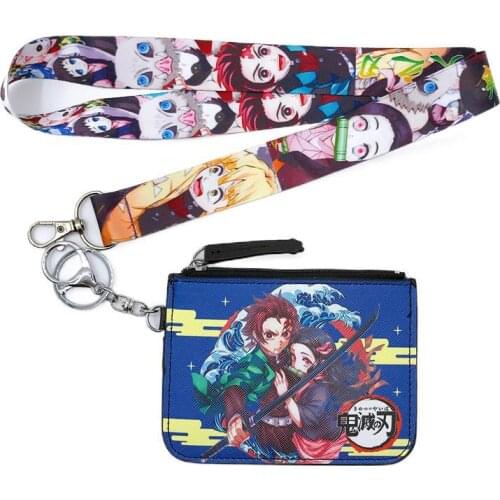 Japanese Anime Ghost Slayer Card Holder Keychain Coin Purse Meal Card Staff Card Mobile Phone Lanyard Car Key Ring Student2021