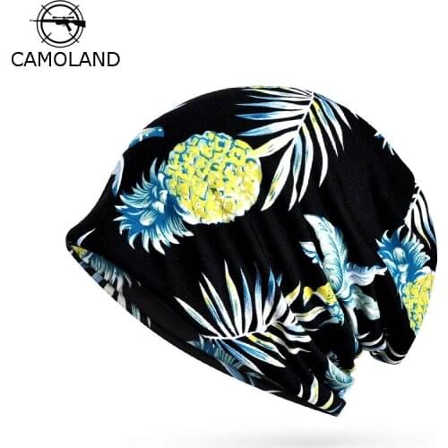 CAMOLAND Summer Hedging Caps Women Men Pineapple Leaves Pattern Beanies Casual Travel Beach Bonnet Hat Knitted Skullies Beanie