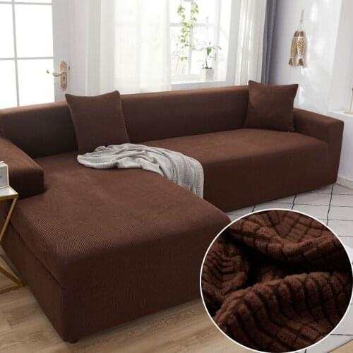 Sofa Cover Plain Color Plush Elastic Stretch All-inclusive Couch Cover Loveseat Sofa Slipcovers L-shaped need 2 pcs