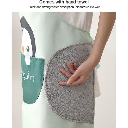 Women Cartoon Apron Cute Animal Print Waterproof Apron Kitchen Cooking And Washing Dishes Anti-oil Big Pocket Housework Apron