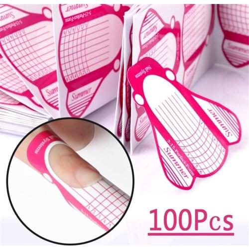 100pcs French Nail Form Tips Acrylic UV Gel Extension Curl Form Builder Gel Sticker Nail Art Guide Mold Manicure Stencil
