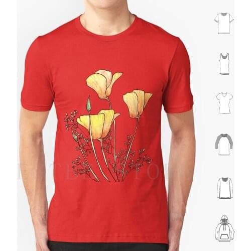 California Poppy T Shirt DIY Big Size 100% Cotton California Poppy Poppies Wild Flowers Orange Flowers Yellow Flowers Floral