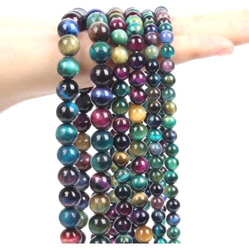 Smooth Multicolor Tiger Eye Natural Stone Beads Round Loose Space Beads for Jewelry Making Couples Braceles Accessories 6/8/10MM