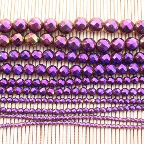 Facted 2-12mm Natural Hematite Electroplate Purple Round Loose Beads 15inch Wholesale For DIY Jewellery Free Shipping