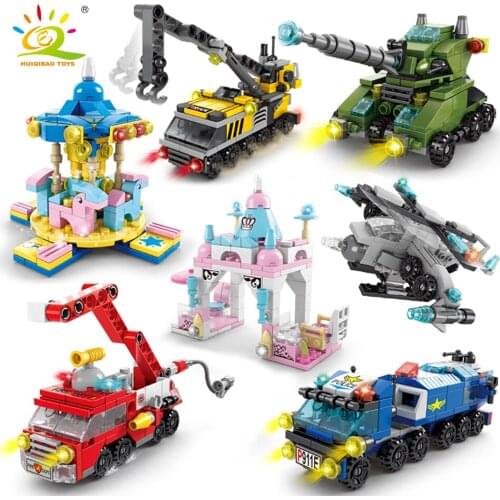 HUIQIBAO Toys 1132PCS City Construct Model Building Blocks set police fire car military tank Figures Bricks children toy gifts
