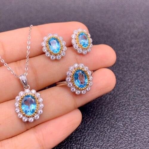 925 Sterling Silver Jewelry Set Pink Sapphire Ring Pendant Necklaces Stud Earrings for Women Wedding Christmas Party Jewelry Set