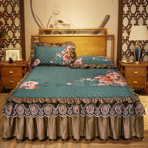 New 100% cotton Quilting queen king size Bed Skirt Bedspread Bed Sheet Classical style Bed Cover Pillowcase Bedding Set