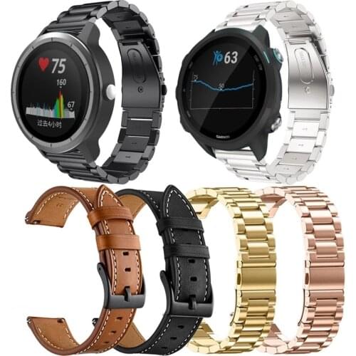 Leather Strap For Garmin Venu Sq Vivoactive 3 Music Forerunner 645 245 245M Move 3 Luxe Style Venu Stainless Steel Band 20mm