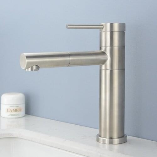 Brushed Nickel Bathroom Basin Sink Faucets SUS304 Stainless Steel Single Hole Bathroom Hot Cold Mixer Tap Deck Mounted