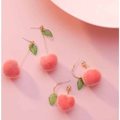 Cartoon Pink Plant Fruit Peach Long Pendant Earrings Korea Sweet Cute Personality Young Girl Earrings Accessories Gift