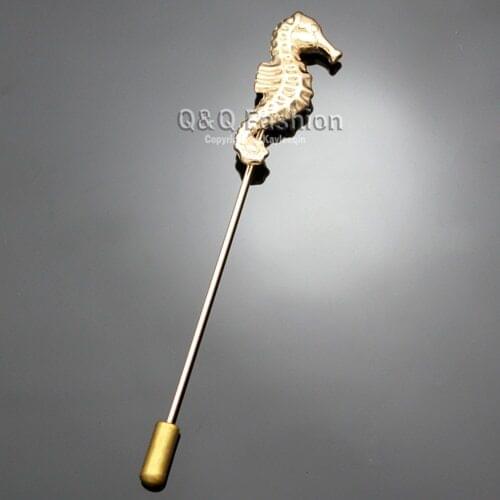 Men Gold Sea Horse Art Deco Ocean Beach Lapel Stick Pin Tie Hat Scarf Brooch Jewelry New