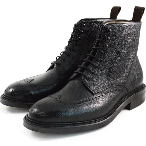 Brogue Lace Up Winter Mens Boots Shoes Add Velvet Work Boots Genuine Leather Fashion Designer Men Shoes Non-Slip
