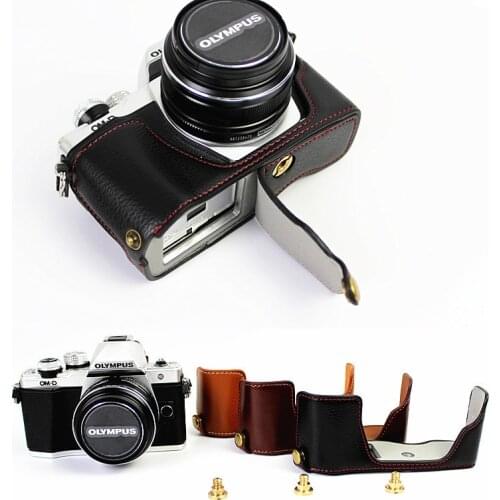 New Genuine Leather Half Body Camera Case Bag for Olympus EM10 II EM10-II EM10 Mark 2 Bottom Cover Open battery