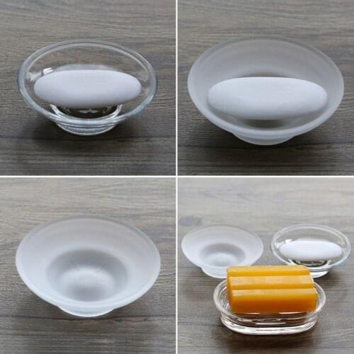 2021 New Soap Dish Round Glass Storage Box Clear Holder Accessories For Shower Bathroom Hotel
