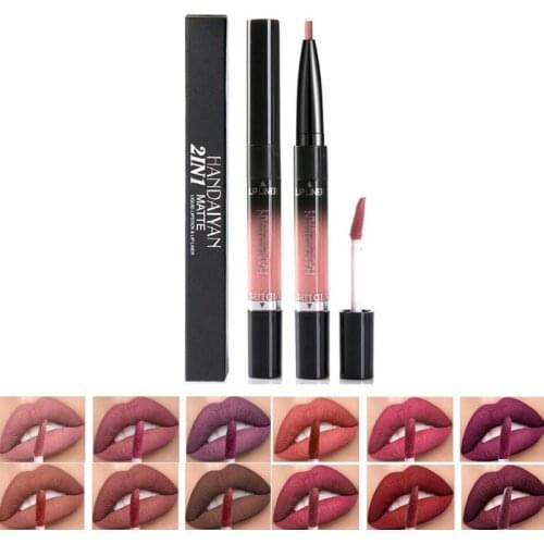 HANDAIYAN 2 In 1 Lip Liner Pencil Lipstick Long Lasting Nude Lip Tint Cosmetic 14 Color Lip Makeup Matte Waterproof Lipliner Pen