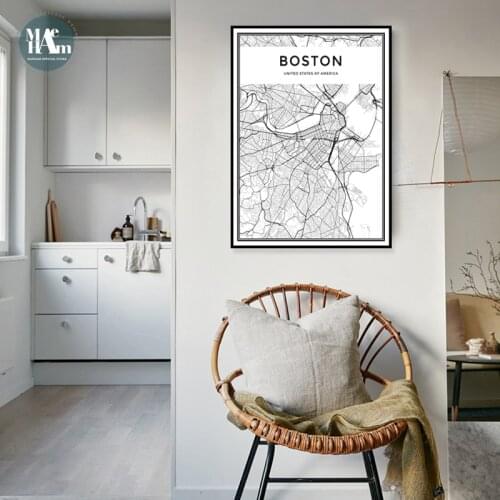 Nordic City line map wall art Canvas Painting Prints Black White posters for Living Room Retro industrial style Home Decor