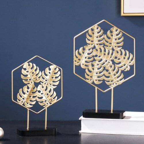 Nordic Iron Art Golden Ginkgo Monstera Leaves Home Ornament Figurines Miniatures Office Bedroom Decoration Crafts Photo Prop