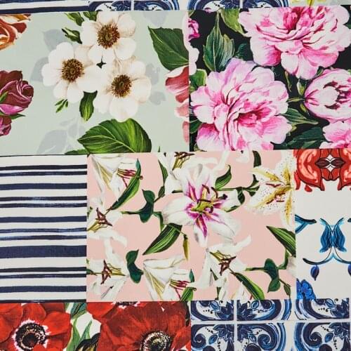 Fashion Stitching Blue And White Digital Pure Cotton Fabric For Dress Tissus Au MÈTre Telas Por Metro Ткань Для Шитья Sewing Diy